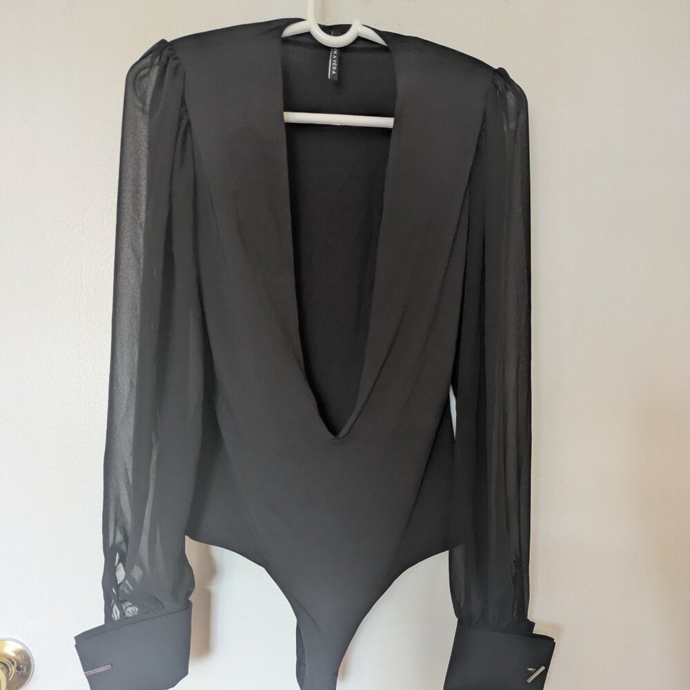 Marika Vera Deep V Plunge Black Bodysuit